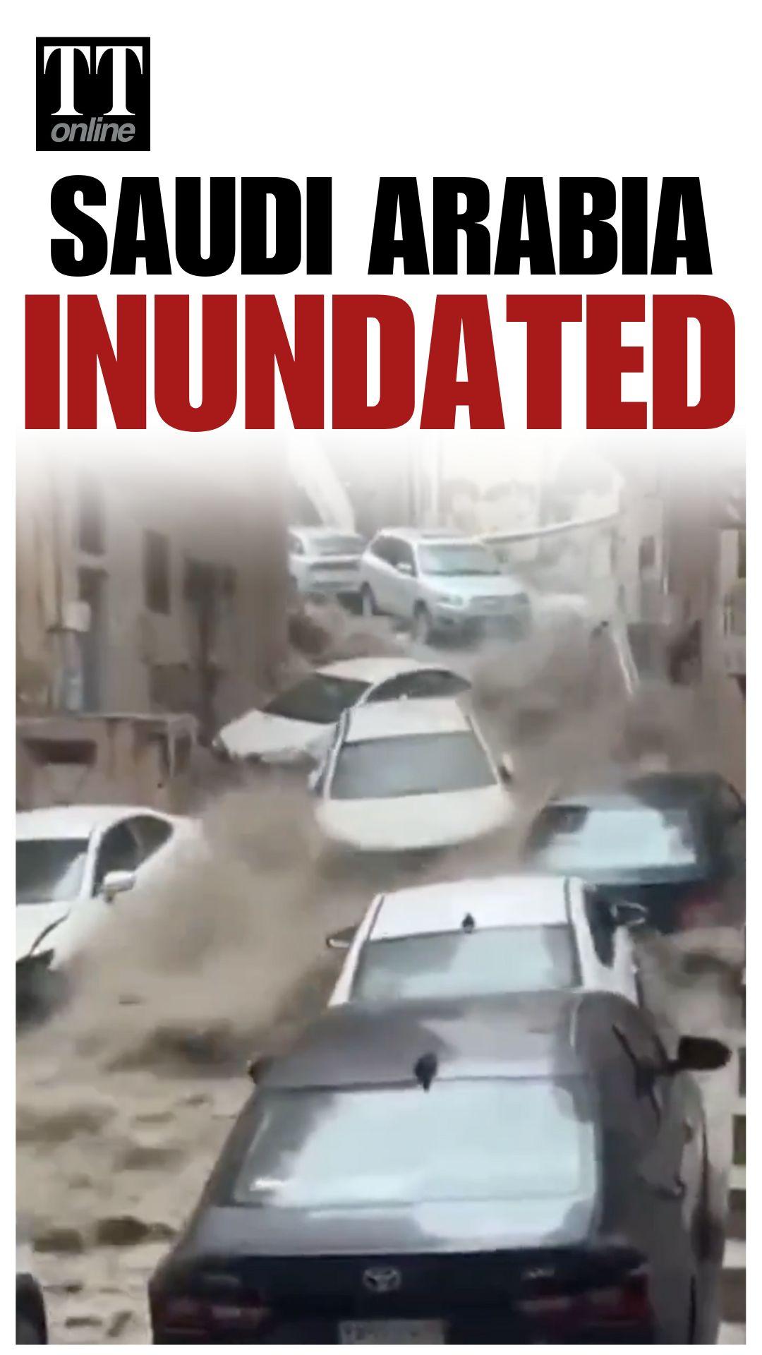 Cars Washed Away, Buses Stuck on Road — Heavy Rain Floods Saudi Arabia