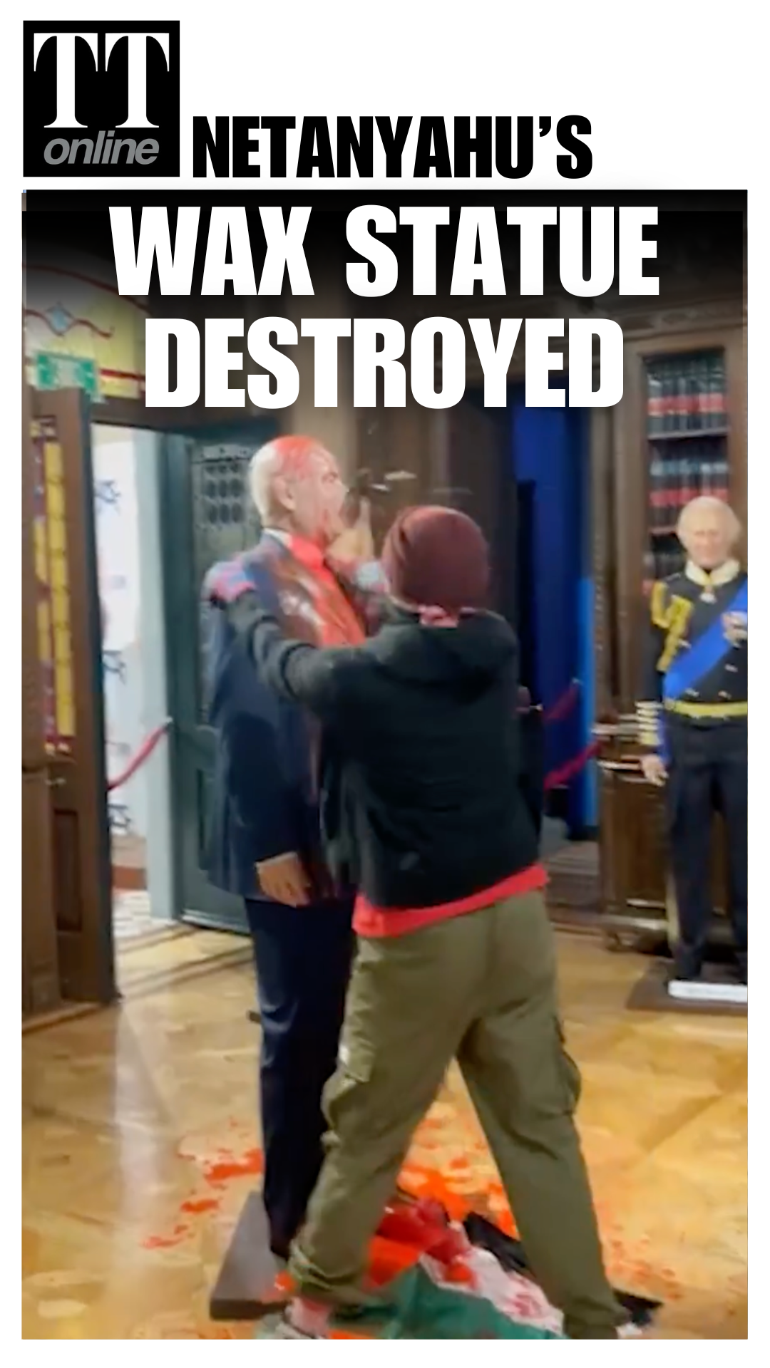 Masked Protester Destroys Israeli PM Benjamin Netanyahu's Wax Statue